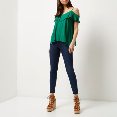 Green tiered cold shoulder cami